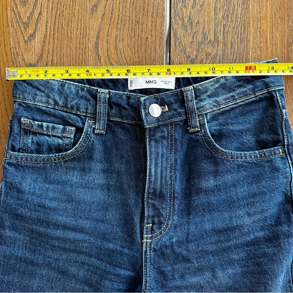 Mango Wide Leg Raw Edge Distressed Hem Blue Denim Jeans Casual Summer Classic - Picture 11 of 13